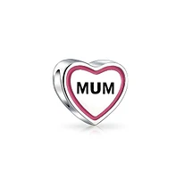 Bling Jewelry Heart Shaped Pink Mum Charm Bead for Mother Wife Sterling Silver Bracelet