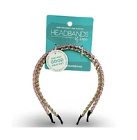Thin Beaded Headband Set - Gold + Pink