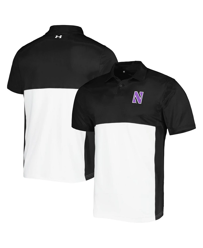 Under Armour Men's Black/White Northwestern Wildcats Green Blocked Polo Performance Polo Shirt