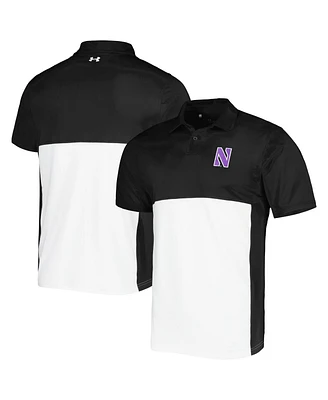 Under Armour Men's Black/White Northwestern Wildcats Green Blocked Polo Performance Polo Shirt