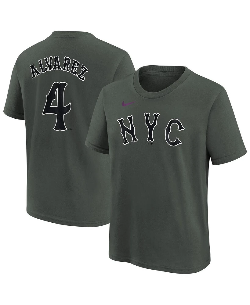Nike Big Boys and Girls Francisco Alvarez Charcoal New York Mets Fuse City Connect Name Number T-Shirt