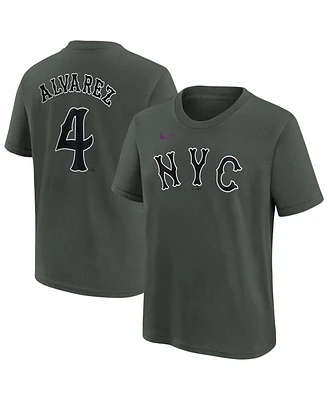 Nike Big Boys and Girls Francisco Alvarez Charcoal New York Mets Fuse City Connect Name Number T-Shirt