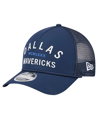 New Era Men's Navy Dallas Mavericks Minimalist A-Frame 9FORTY Trucker Hat