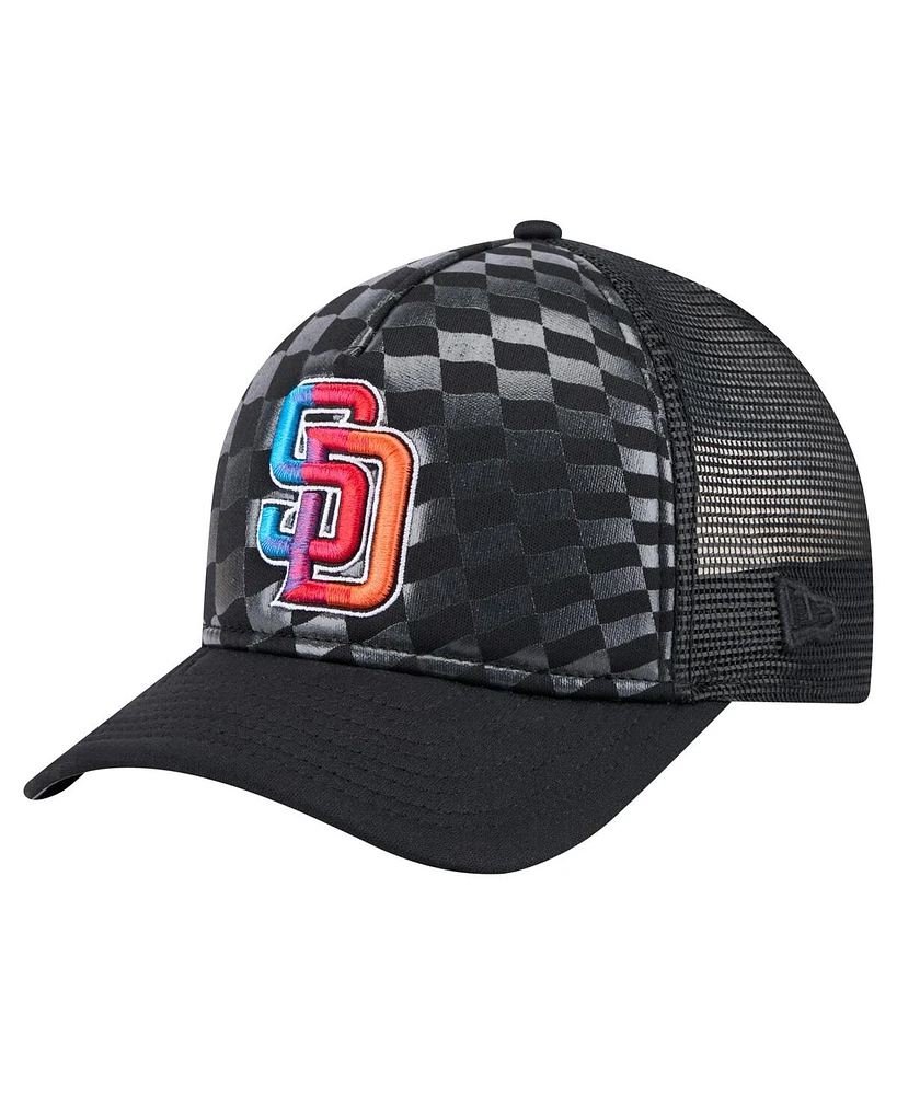 New Era Men's Black San Diego Padres Gradient 9FORTY A-Frame M-Crown Trucker Adjustable Hat
