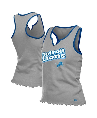 New Era Women's Silver Detroit Lions Lettuce Hem Notch Neck Tri-Blend Tank Top