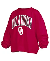 Pressbox Women's Crimson Oklahoma Sooners Janise Arch Over Logo Waist Length Oversized Pullover Sweatshirt