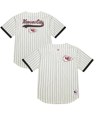 Mitchell & Ness Men's Cream Kansas City Chiefs Final Seconds Vintage Logo Mesh Button-Up Shirt