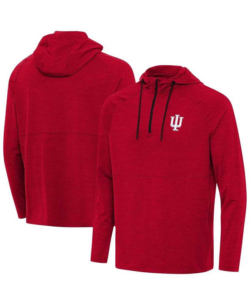 Antigua Men's Heather Red Indiana Hoosiers Spikes Quarter-Zip Hoodie