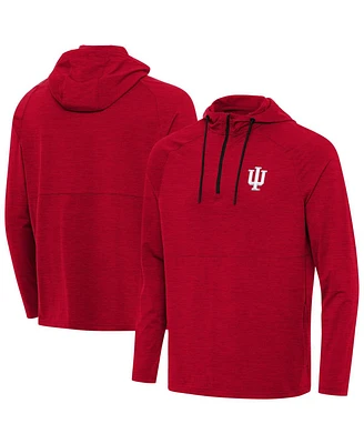 Antigua Men's Heather Red Indiana Hoosiers Spikes Quarter-Zip Hoodie