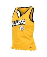 New Era Women's Gold Pittsburgh Steelers Lettuce Hem Notch Neck Tri-Blend Tank Top