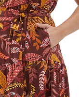 Ella Rafaella Plus Leaf Print Belted Sleeveless Dress