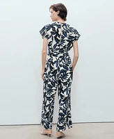 Mango Women's Belt Printed Linen Jumpsuit