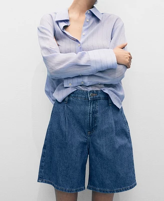 Mango Women's Pleated Denim Bermuda Shorts