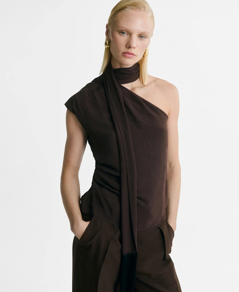 Mango Women's Fringe Detail Asymmetrical Scarf Blouse