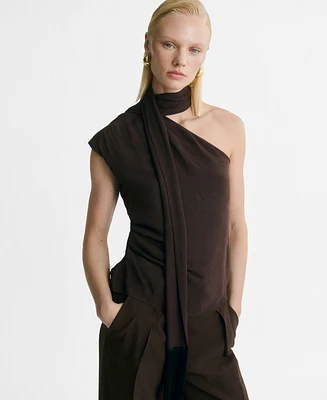 Mango Women's Fringe Detail Asymmetrical Scarf Blouse