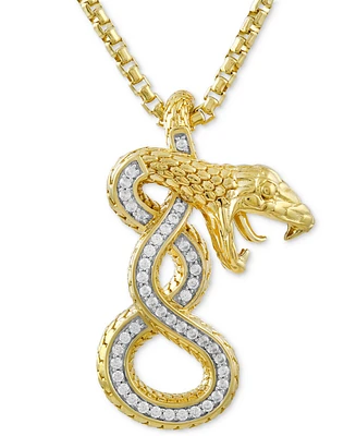 Men's Diamond Striking Snake 22" Pendant Necklace (1/4 ct. t.w.) in 14k Gold-Plated Sterling Silver