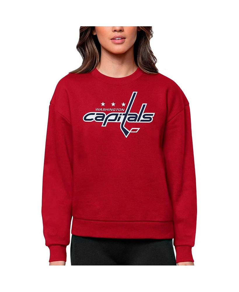 Antigua Women's Red Washington Capitals Primary Logo Team Victory Crewneck Pullover Sweatshirt