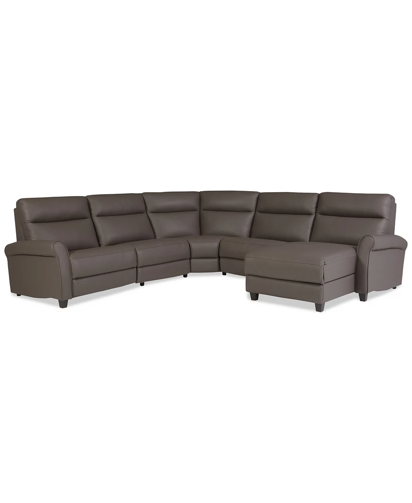 Thandler 5-Pc. Leather Chaise Sectional with 2 Power Recliners, Exclusively at Macy's