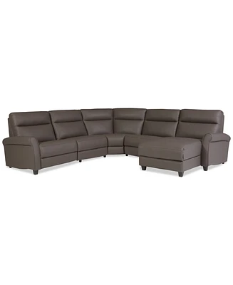 Thandler 5-Pc. Leather Chaise Sectional with 2 Power Recliners, Exclusively at Macy's