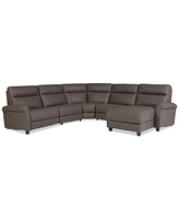 Thandler 5-Pc. Leather Chaise Sectional with 2 Power Recliners, Exclusively at Macy's