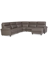 Thandler 5-Pc. Leather Chaise Sectional with 2 Power Recliners, Exclusively at Macy's