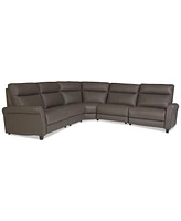 Thandler 5-Pc. Leather L Shape Sectional with 3 Power Recliners and 1 Storage Console, Exclusively at Macy's
