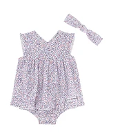 Tommy Hilfiger Baby Girls 2-Piece Printed Pique Sunsuit Headband Set