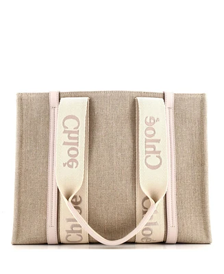 Pre-Owned Chloe Medium Woody Tote Canvas with Leather