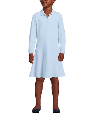 Lands' End School Uniform Girls Long Sleeve Mesh Pleated Polo Dress