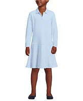 Lands' End School Uniform Girls Long Sleeve Mesh Pleated Polo Dress