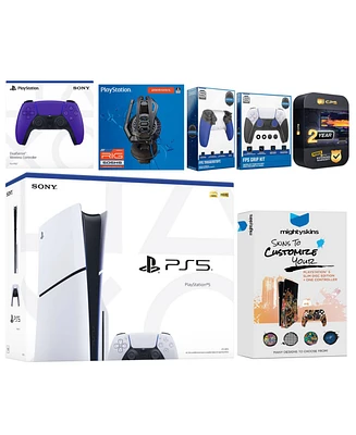 Sony Playstation 5 Slim Disc with Extra Galactic Purple Controller, Plantronics Headset, Trigger Stop Kit, Fps Grip Kit and MightySkins Decal Voucher