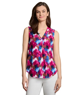 Jones New York Petite V Neck Pleat Front Shell Top