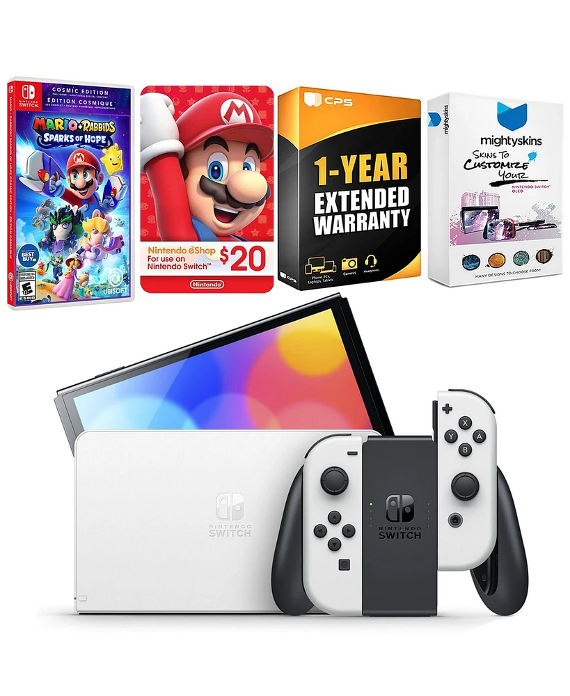 Nintendo Switch White Oled Console with Mario + Rabbids Sparks of Hope Cosmic Edition, Nintendo $20 eShop Gift Card