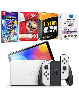 Nintendo Switch White Oled Console with Mario + Rabbids Sparks of Hope Cosmic Edition, Nintendo $20 eShop Gift Card