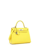 Pre-Owned Hermes Kelly 28 Handbag Yellow Epsom with Palladium Hardware