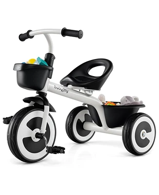 Toddler Tricycle with Adjustable Seat and Storage Baskets for 1.5-5 Years Old-White