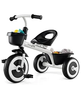Toddler Tricycle with Adjustable Seat and Storage Baskets for 1.5-5 Years Old-White