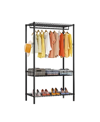 Bedroom Clothes Rack,Freestanding Garment Rack with Shelves,Rod,Side Hooks,Max Load 120KG,Adjustable Metal Clothing Racks for Hanging Clothes,Coats Cl