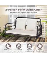 Gymax Outdoor Wicker Porch Swing 2-Person Hanging Seat w/ Seat & Back Cushions Backyard