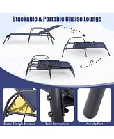 Gymax 2 Pcs Lounge Chair Chaise Adjustable Reclining Armrest Patio