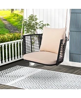 Gymax Outdoor Metal Porch Swing Single Person Hanging Seat w/ Woven Rattan Backrest Porch Backyard