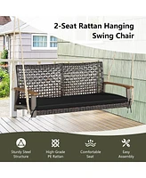 Gymax 2-Seat Rattan Porch Swing Chair Outdoor Wicker Bench W/ Seat Cushion Red