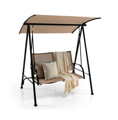 2-Seat Outdoor Canopy Swing with Comfortable Fabric Seat and Heavy-duty Metal Frame