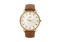 Peugeot Men 38mm Gold Retro Design Calf Skin Leather Strap watch
