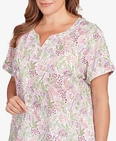 Hearts Of Palm Plus Embellished Garden Print Slub Top