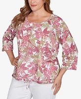 Hearts Of Palm Plus Printed Jungle Ivy Slub Top