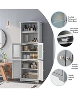 6-Tier Freestanding Bathroom Cabinet with 2 Open Compartments and Adjustable Shelves