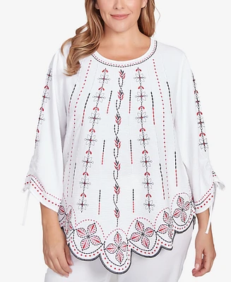 Ruby Rd. Plus Embroidered Bali Tie Sleeve Top