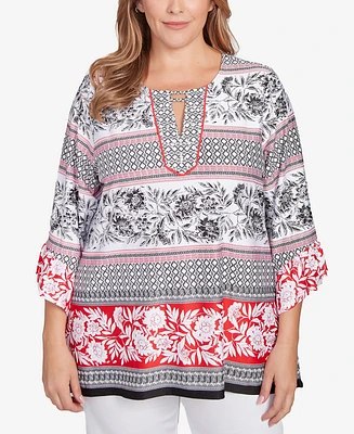 Ruby Rd. Plus Tropical Stripe Puff Print Top