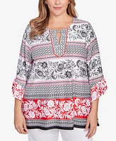 Ruby Rd. Plus Tropical Stripe Puff Print Top